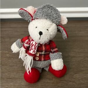 Winter Wonderland Polar‎ Bear Pete With Trapper Hat, Knit Scarf And Plaid Jacket